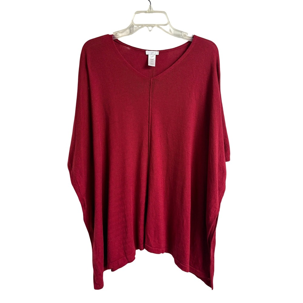 J. Jill Red Merino Wool Blend‎ V-Neck Poncho Sweater One Size Petite Lagenlook